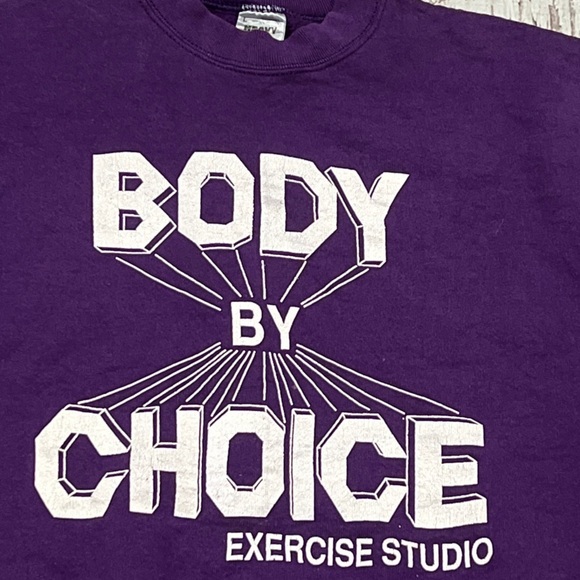Vintage 80s Body By Choice Exercise Studio Purple Crewneck Pullover Sweatshirt - Picture 3 of 4